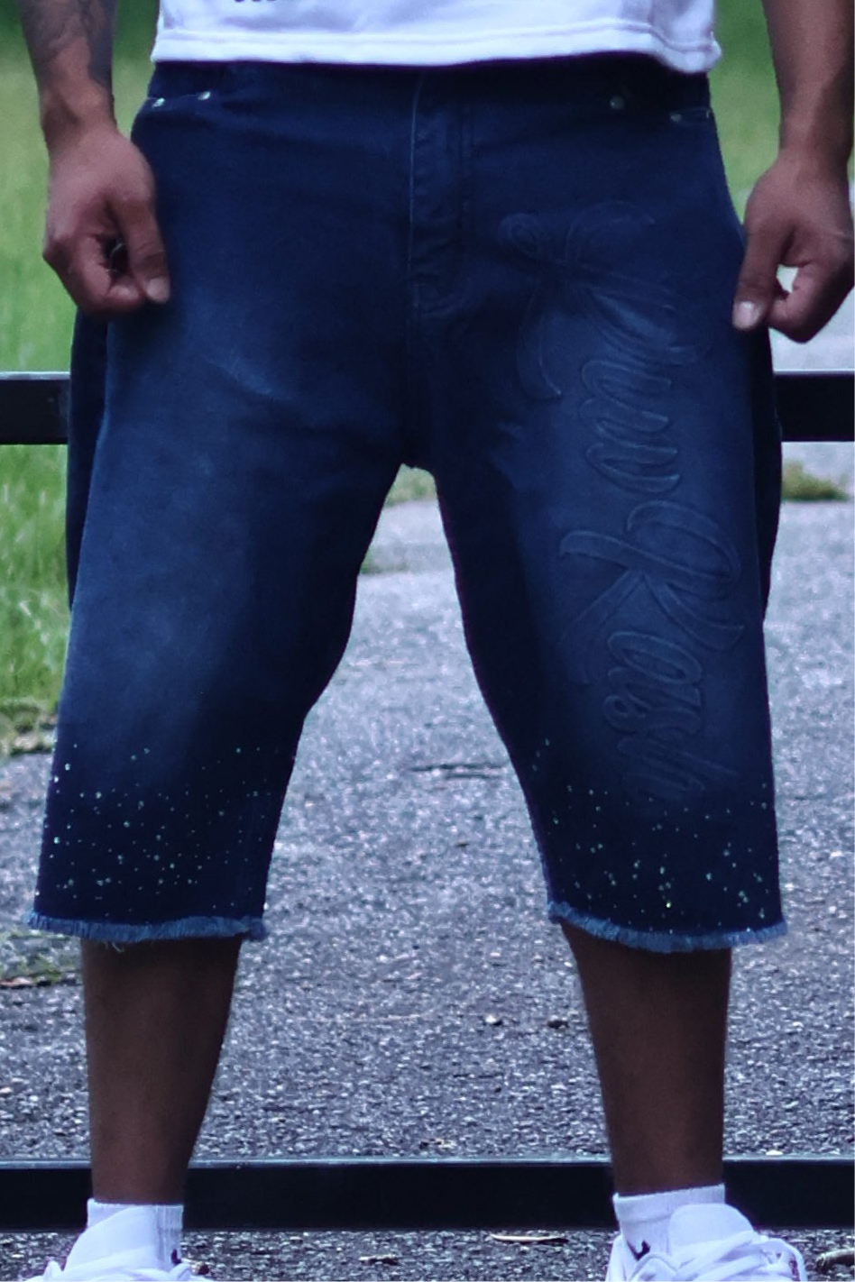 Blue Imprinted Jorts